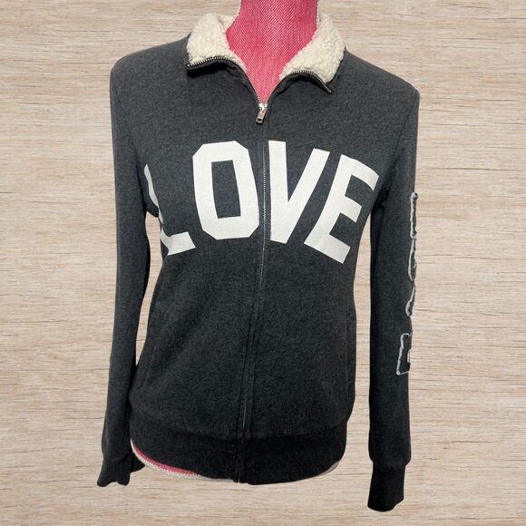 Y2K LOVE Reflex Full Zip Sweatshirt Dark Gray Collared Long Sleeve Women's Large - Picture 1 of 7